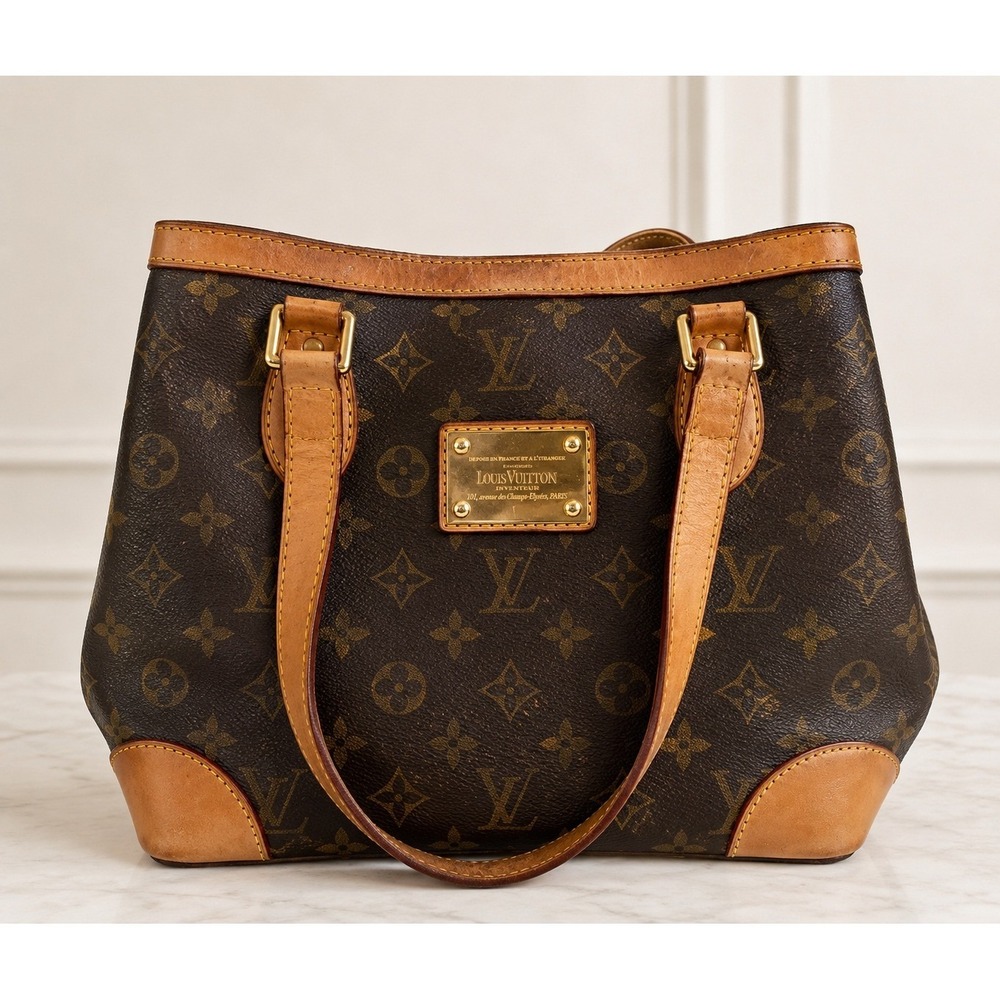 Louis Vuitton Hampstead PM Monogram Canvas Tote Shoulder Bag Brown Leather